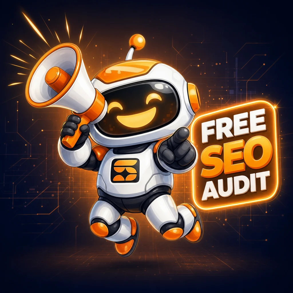 iRankNow robot mascot announcing a free SEO audit